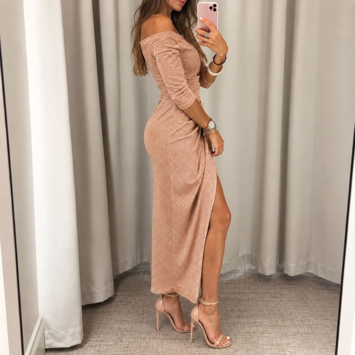 Women’s Off-Shoulder Evening Gown | Elegant Split Autumn & Winter Occasion Wear