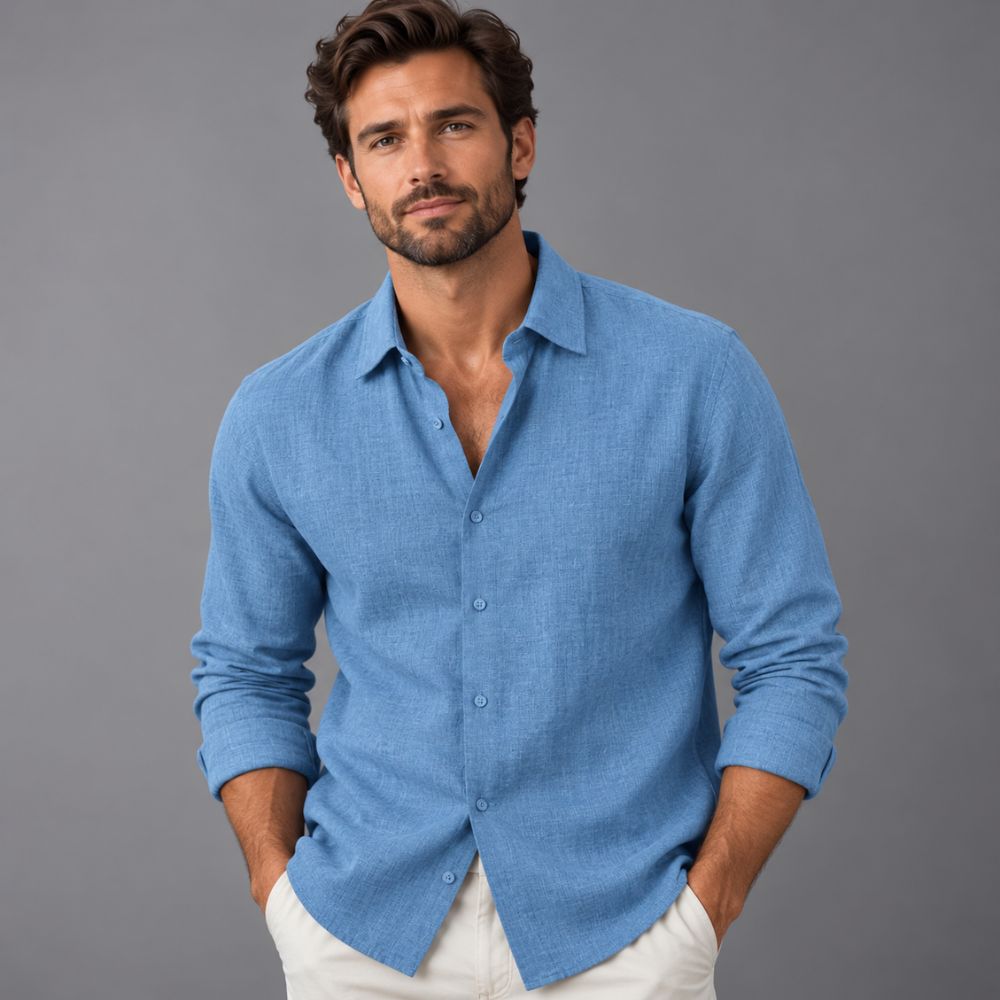 Men’s Cotton-Linen Shirt | Straight Fit Autumn Wear