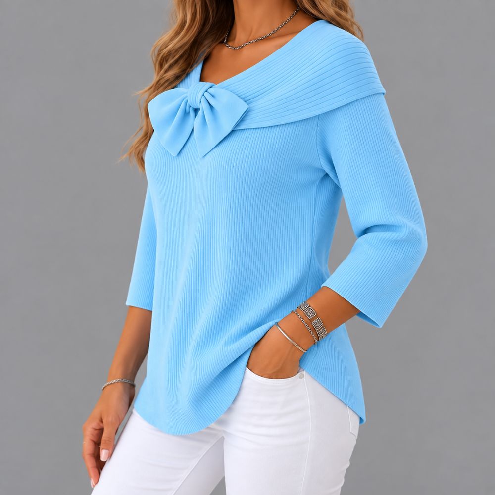 Women’s Bow Detail Ribbed Knit Sweater | Elegant Autumn & Winter Wear