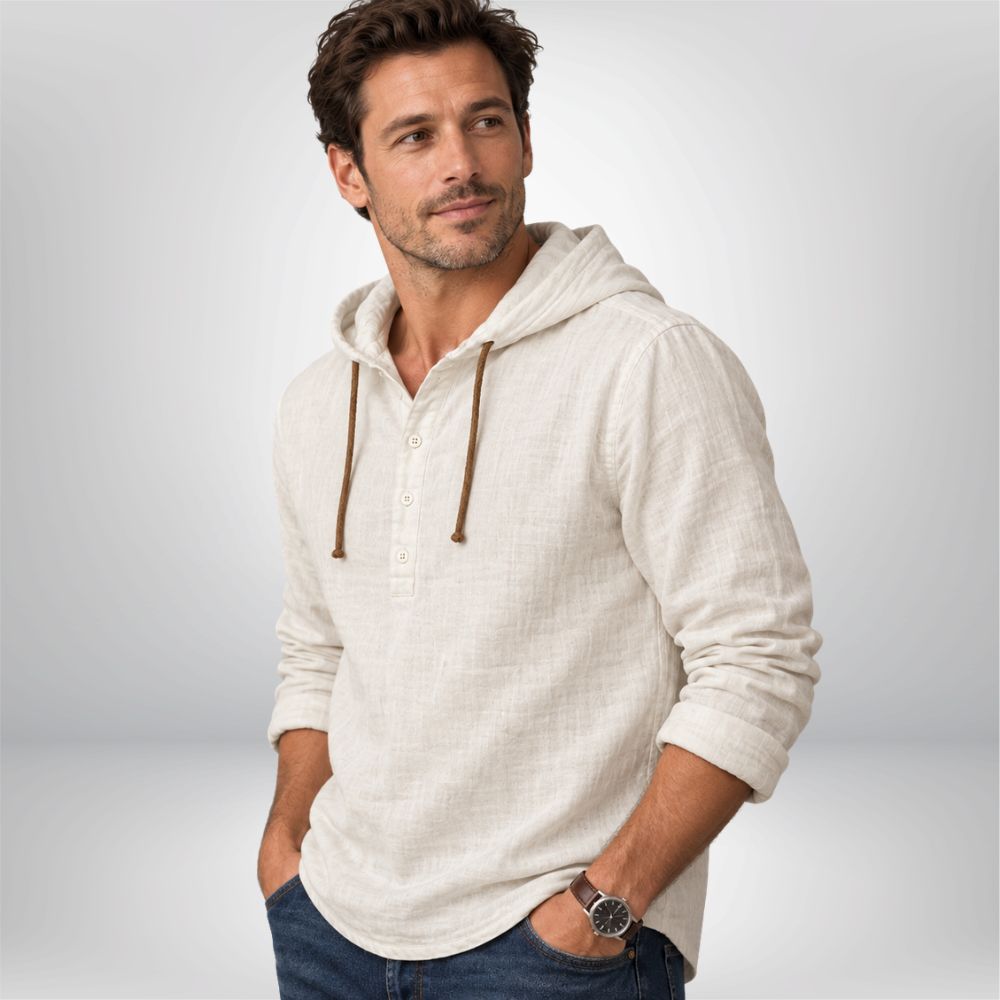 Men’s Linen Pullover Hoodie | Smart-Casual Autumn Everyday Wear
