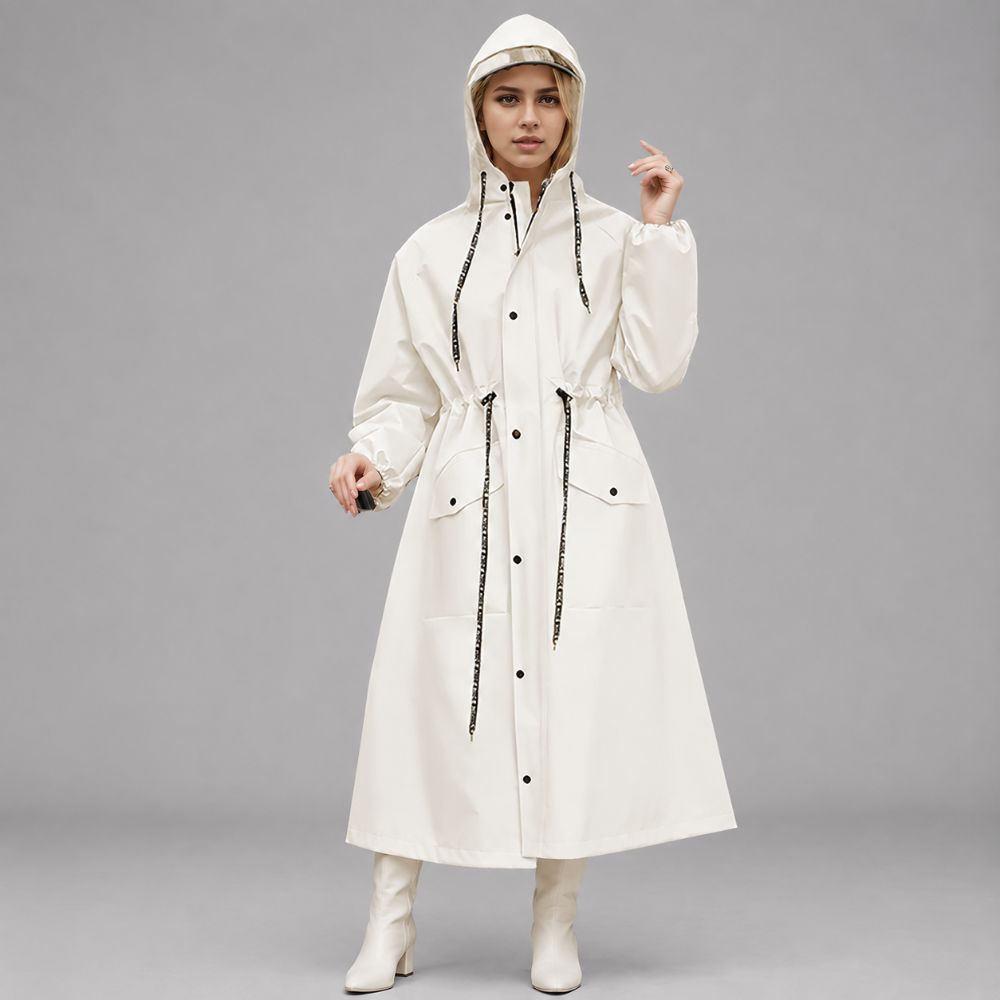 Women’s Long Rain Jacket – Hooded & Waterproof | Rainy Autumn Days