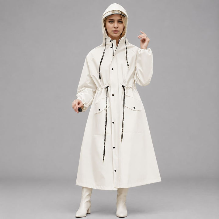 Women’s Long Rain Jacket – Hooded & Waterproof | Rainy Autumn Days