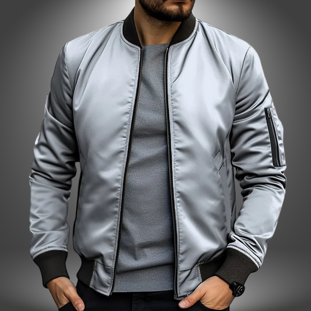 Men's Classic Bomber Jacket with Ribbed Collar | Casual Jacket for Autumn and Winter