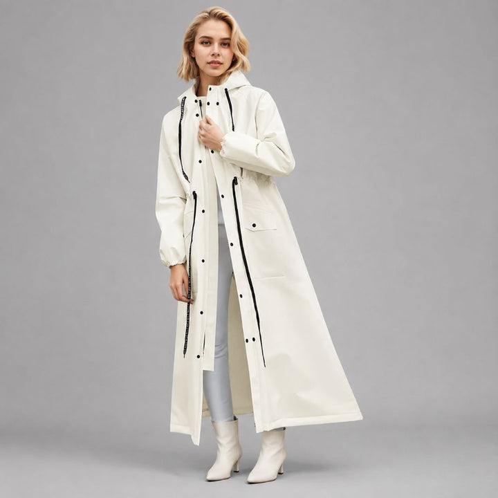 Women’s Long Rain Jacket – Hooded & Waterproof | Rainy Autumn Days