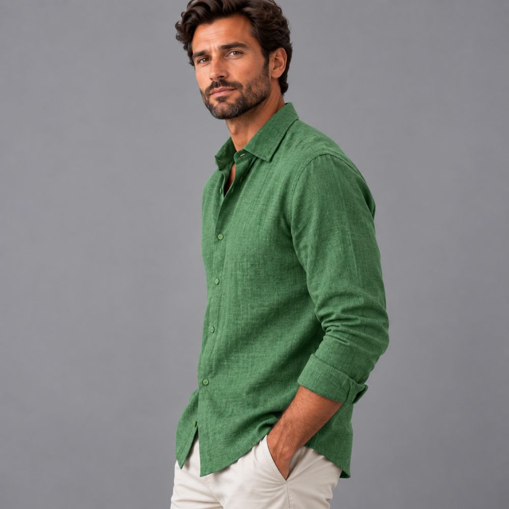 Men’s Cotton-Linen Shirt | Straight Fit Autumn Wear