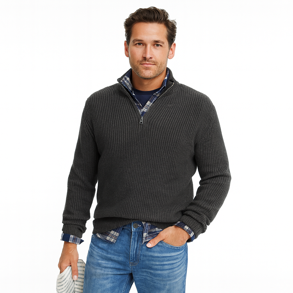 Men's Quarter Zip Ribbed Jumper | Smart Knitted Layer for Autumn and Winter