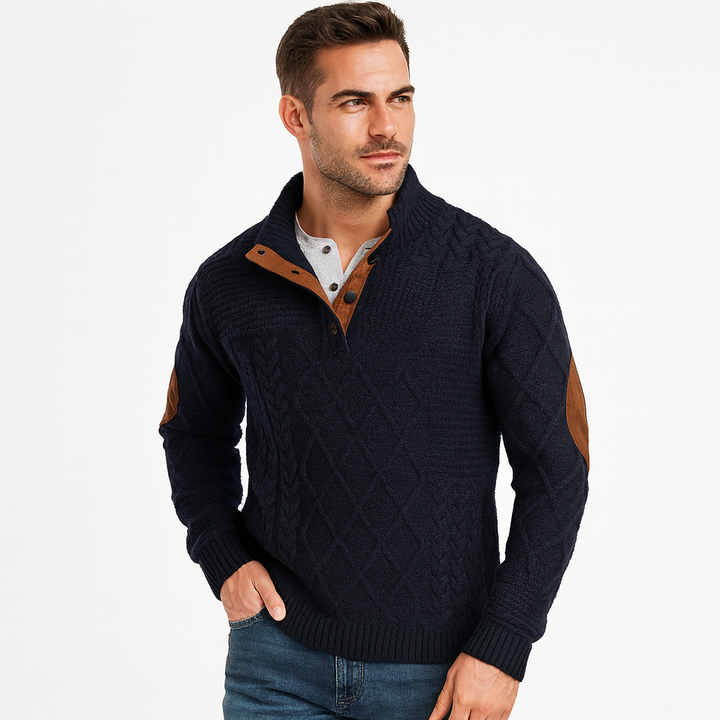 Men's Stand Collar Half Zip Jumper | Textured Knit Layer for Autumn and Winter