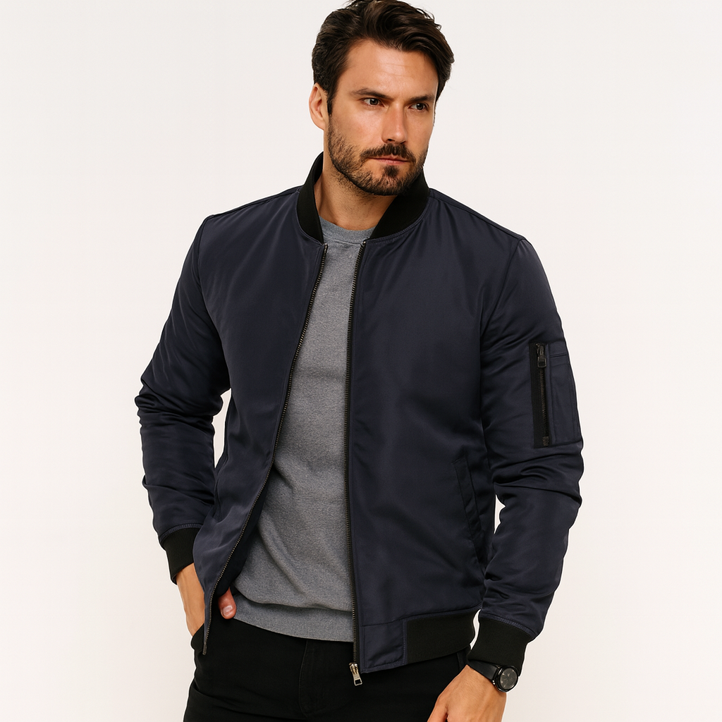 Men's Classic Bomber Jacket with Ribbed Collar | Casual Jacket for Autumn and Winter