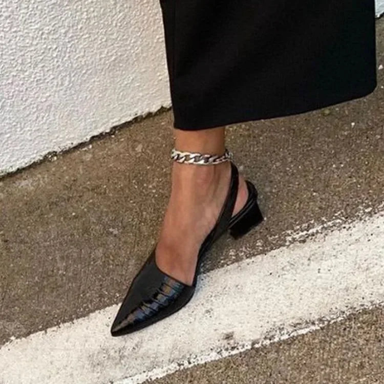 Sonia | Women's Croc Embossed Block Heel Slingback Pumps 2