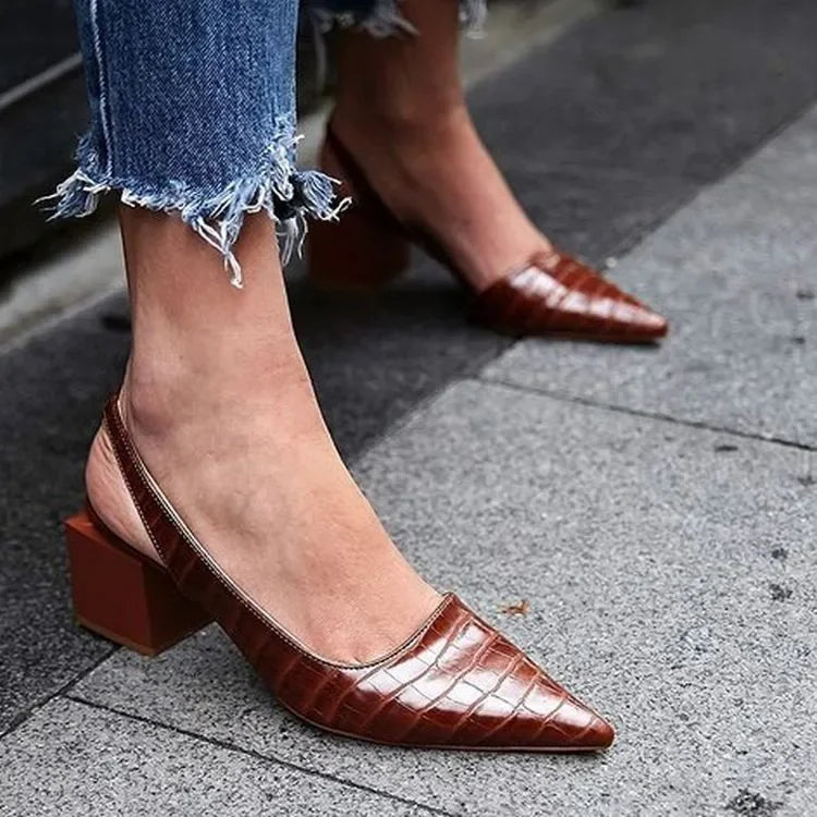 Sonia | Women's Croc Embossed Block Heel Slingback Pumps 3