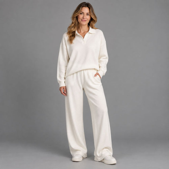 Women’s Lounge Set | Soft Collared Top & Wide-Leg Trousers for Autumn & Winter