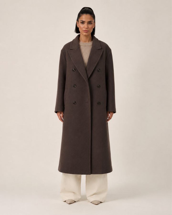 Women's Brown Oversized Coat with Lapel Collar | Elegant Winter Outerwear