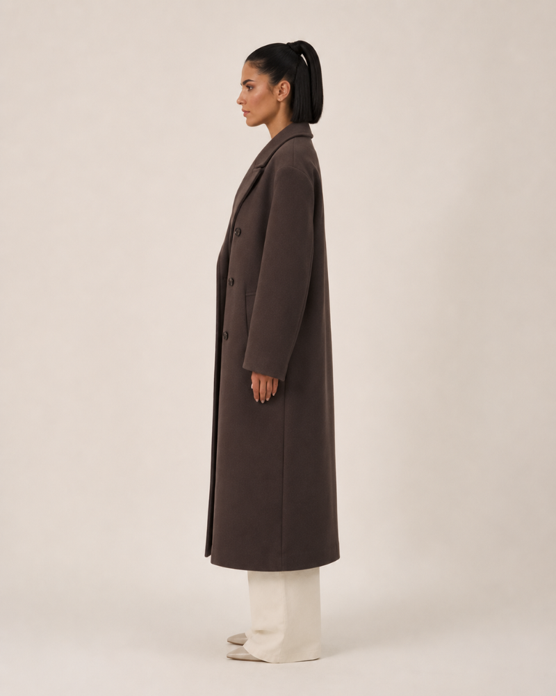 Women's Brown Oversized Coat with Lapel Collar | Elegant Winter Outerwear