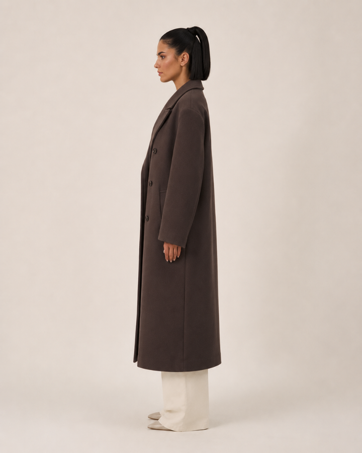 Women's Brown Oversized Coat with Lapel Collar | Elegant Winter Outerwear