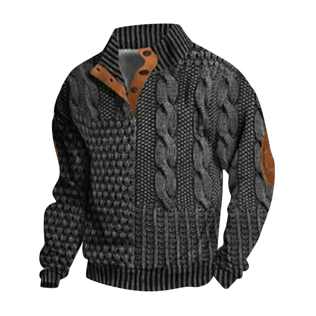 Men's Stand Collar Half Zip Jumper | Textured Knit Layer for Autumn and Winter