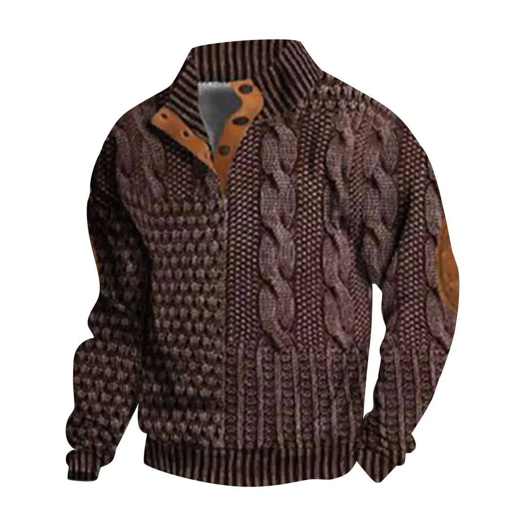 Men's Stand Collar Half Zip Jumper | Textured Knit Layer for Autumn and Winter