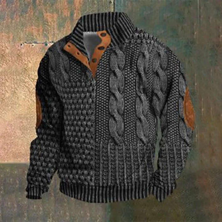 Men's Stand Collar Half Zip Jumper | Textured Knit Layer for Autumn and Winter