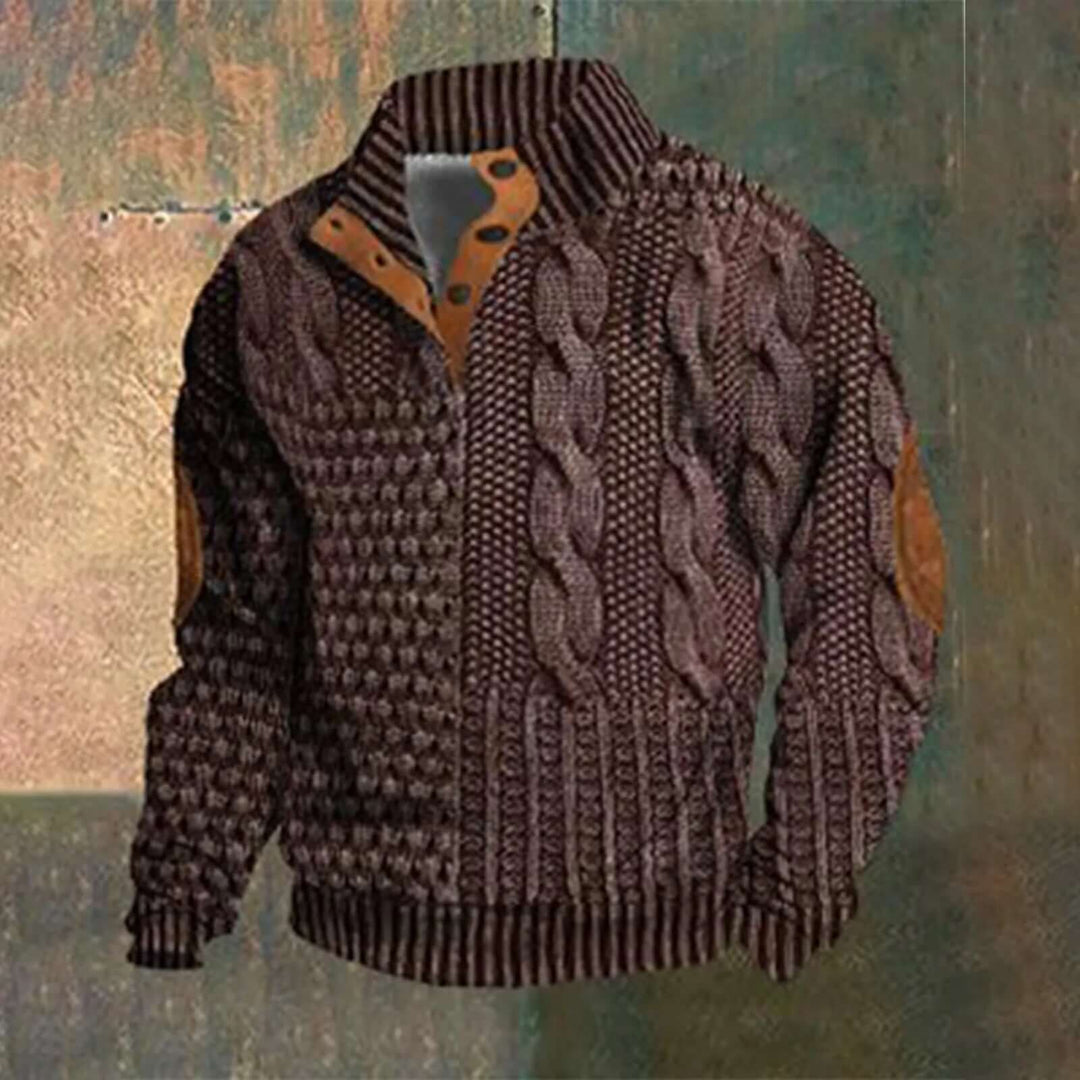 Men's Stand Collar Half Zip Jumper | Textured Knit Layer for Autumn and Winter