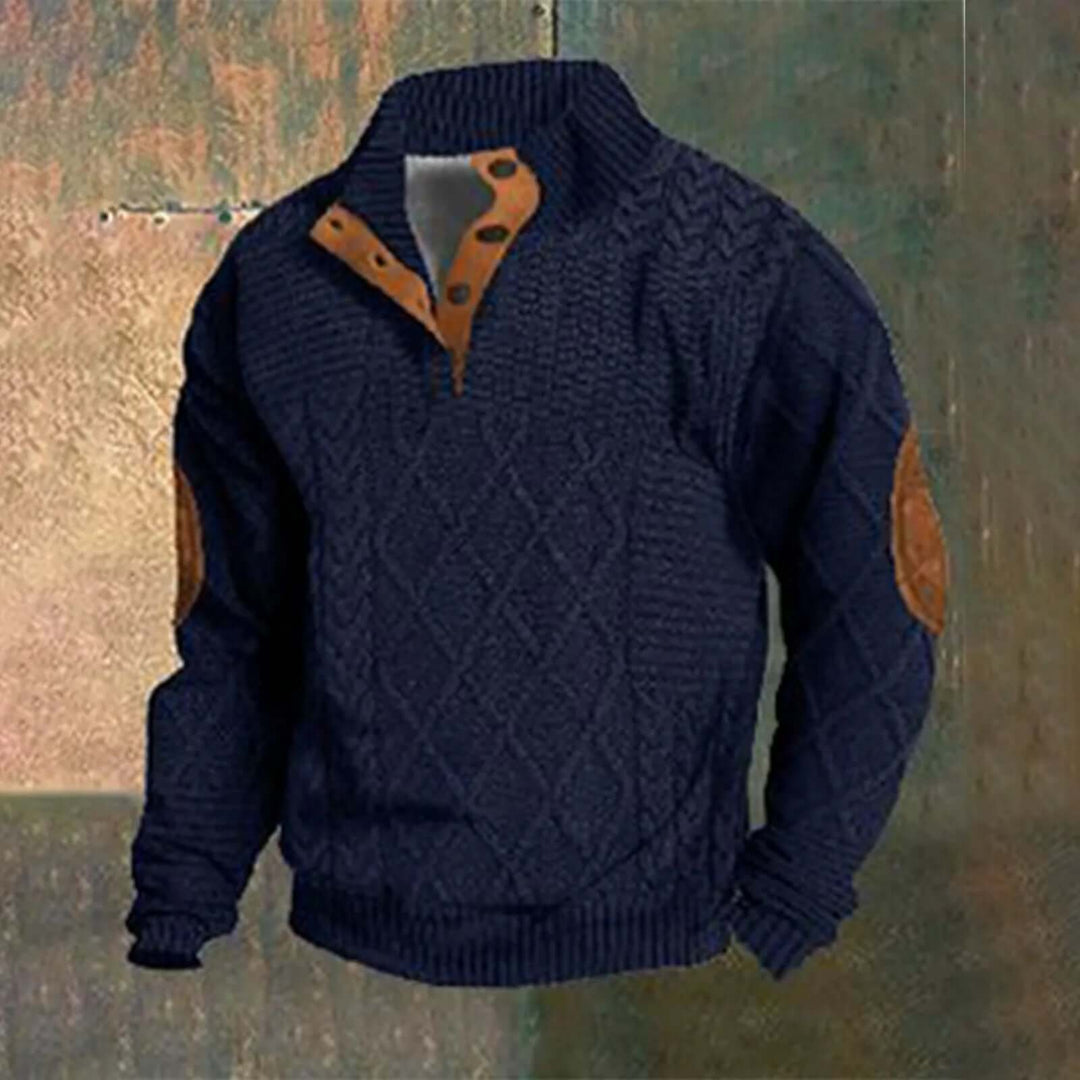 Men's Stand Collar Half Zip Jumper | Textured Knit Layer for Autumn and Winter