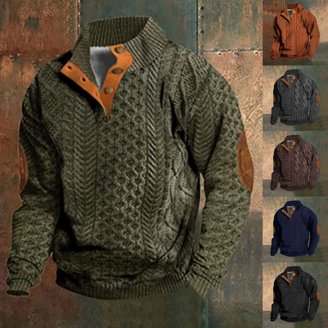 Men's Stand Collar Half Zip Jumper | Textured Knit Layer for Autumn and Winter