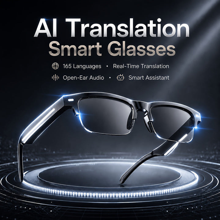 AI translation smart glasses with photochromic lenses and open-ear audio