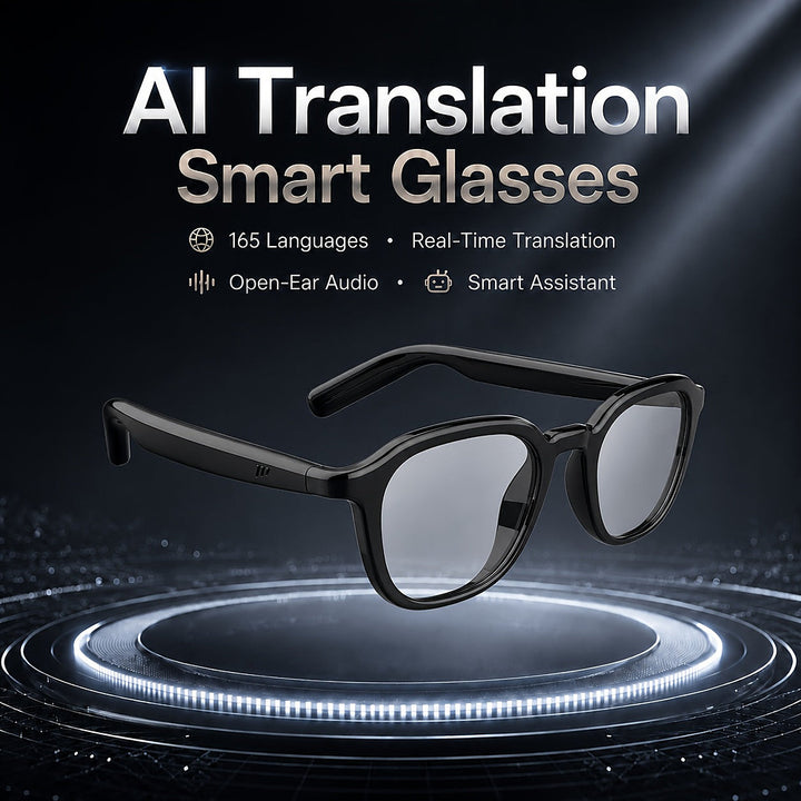 AI translation smart glasses with photochromic lenses and open-ear audio