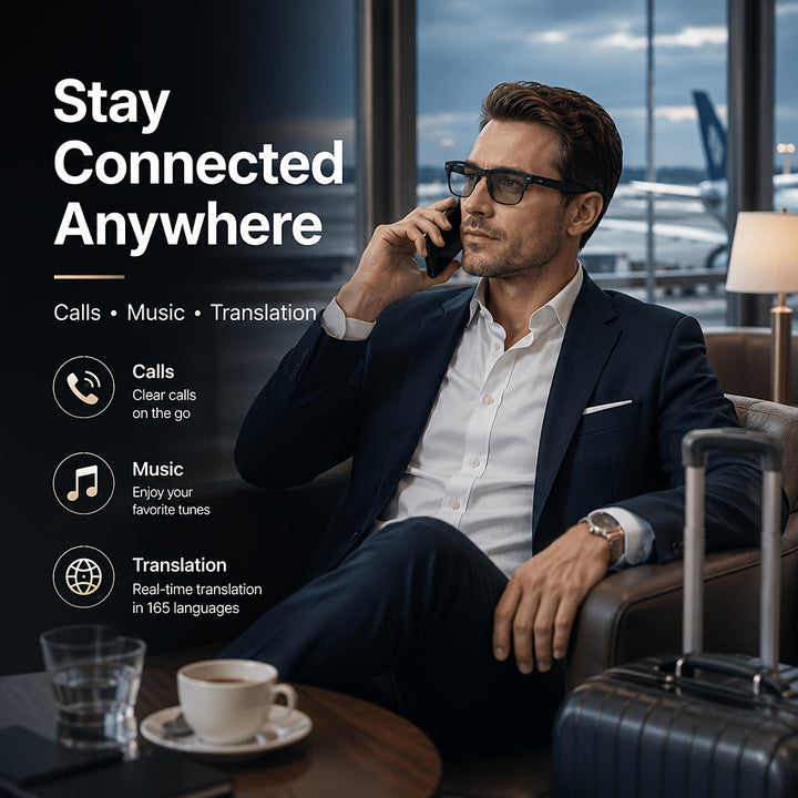 AI translation smart glasses with photochromic lenses and open-ear audio