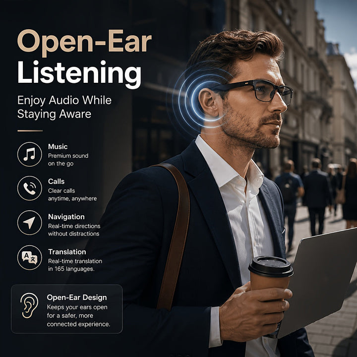 AI translation smart glasses with photochromic lenses and open-ear audio