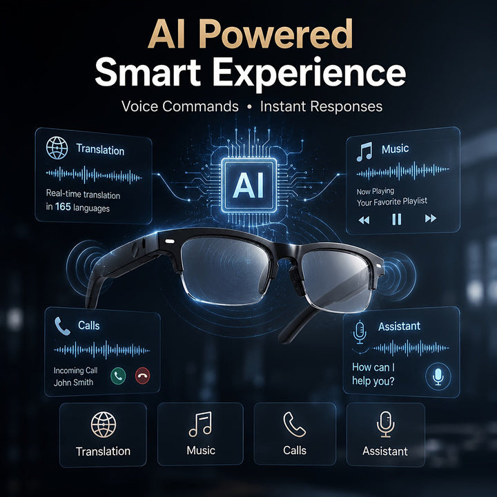 AI translation smart glasses with photochromic lenses and open-ear audio