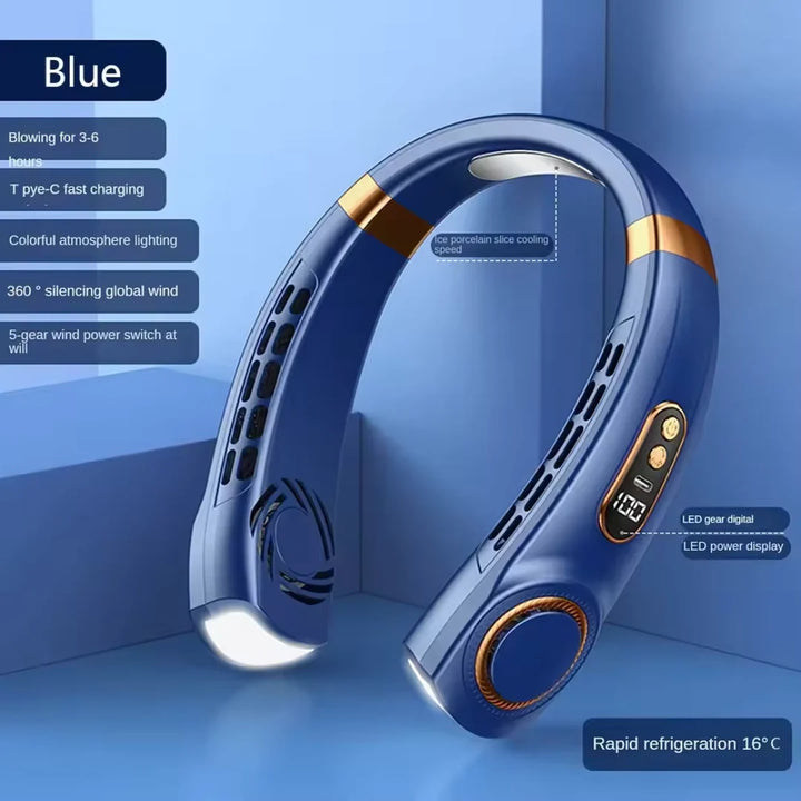 Lightweight neck fan with 360-degree airflow and whisper-quiet bladeless technology for outdoor use