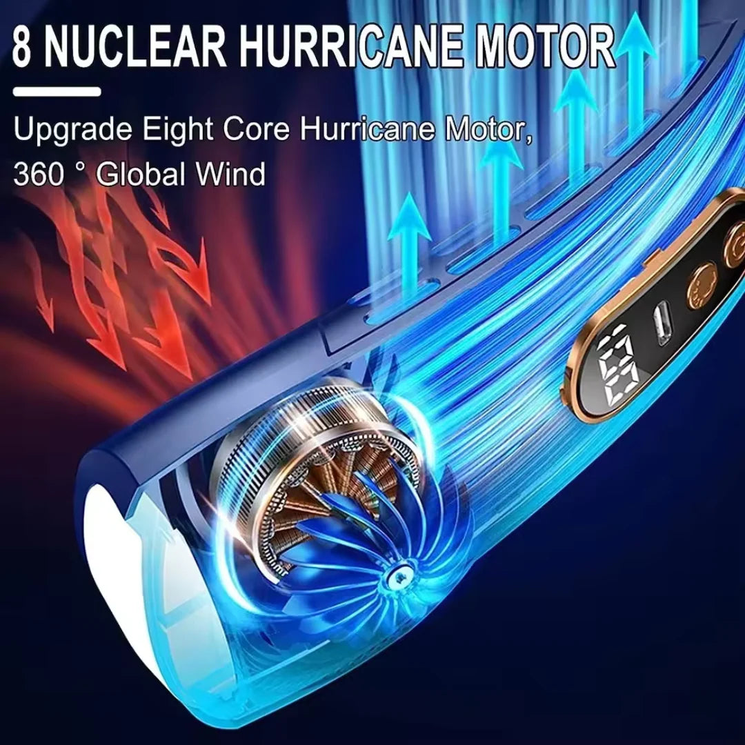 Compact rechargeable neck fan with bladeless design and adjustable speed modes for travel