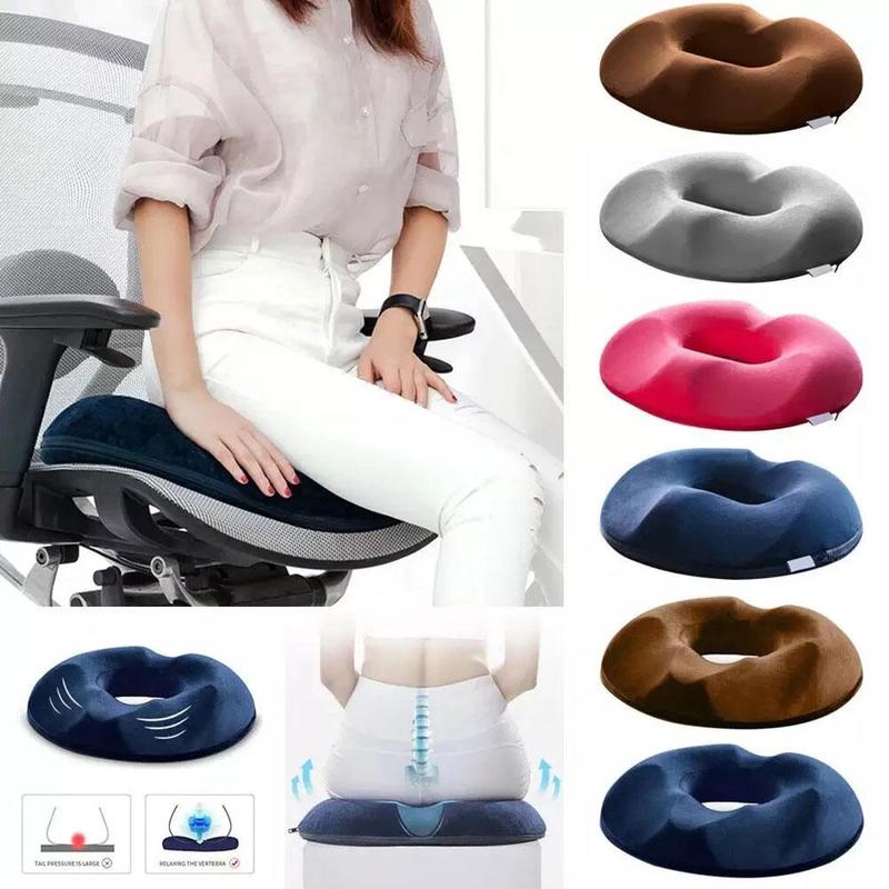 Men's memory foam seat cushion with contoured donut shape and non-slip base for office chairs