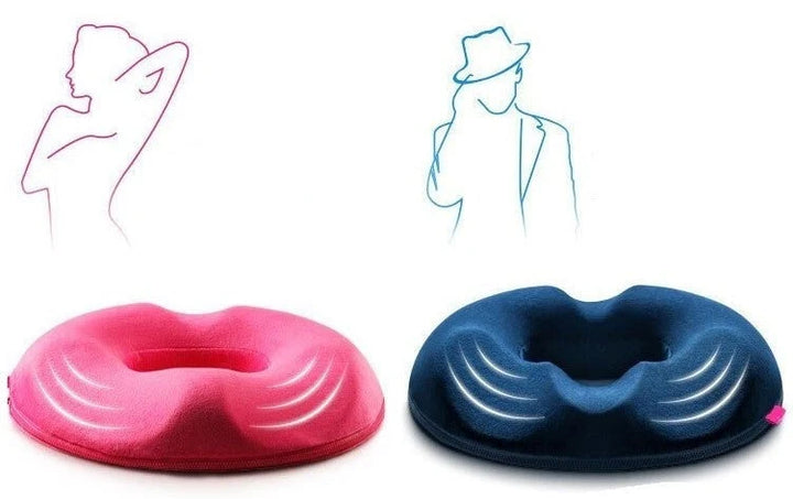 Close-up of orthopaedic cushion central cutout design providing pressure relief for extended sitting