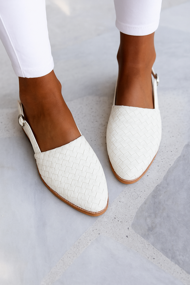 Classic Orthopaedic Sandal in tan worn with white denim for relaxed summer outfit