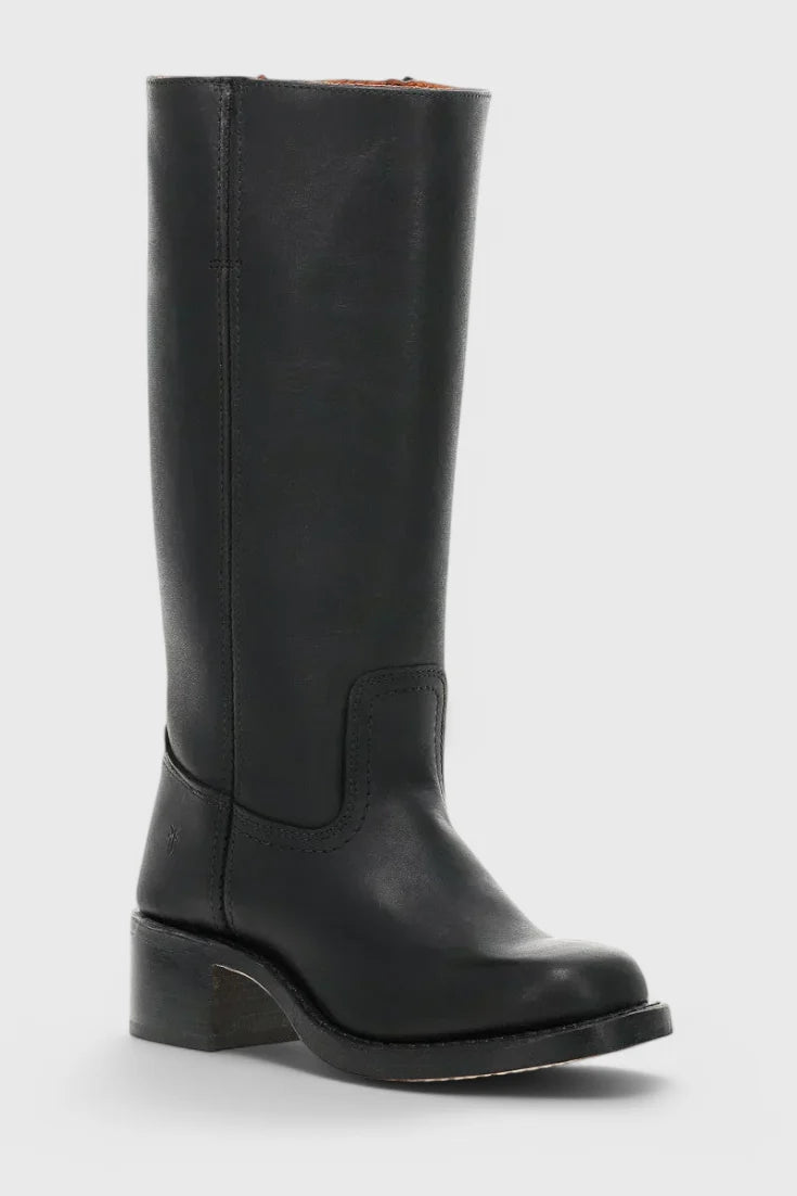 Full view of Classic Knee-High Heeled Boots in light brown with structured shaft