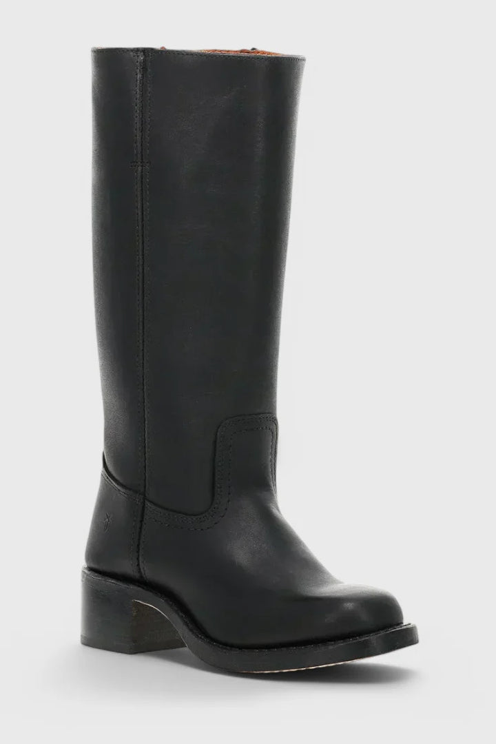 Full view of Classic Knee-High Heeled Boots in light brown with structured shaft