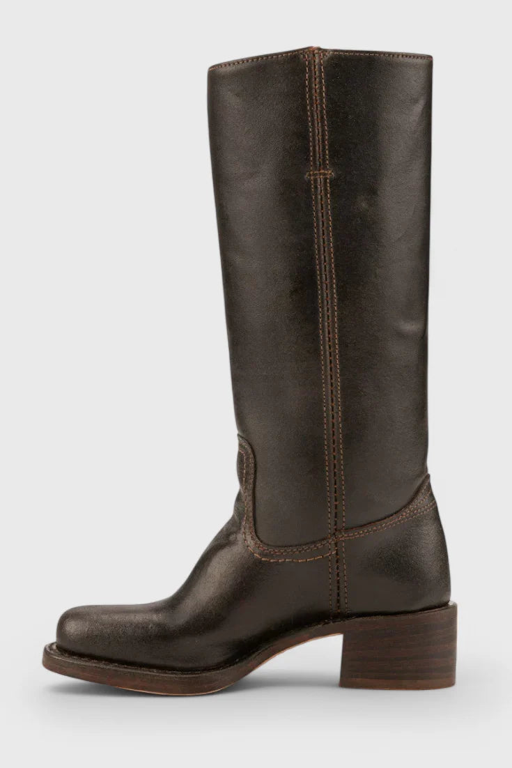 Classic Knee-High Heeled Boots showing smooth finish and structured silhouette