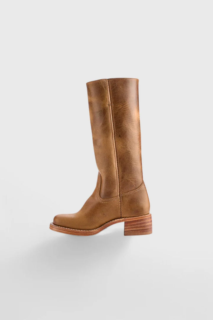 Women's Classic Knee-High Heeled Boots in yellow showing versatile styling potential