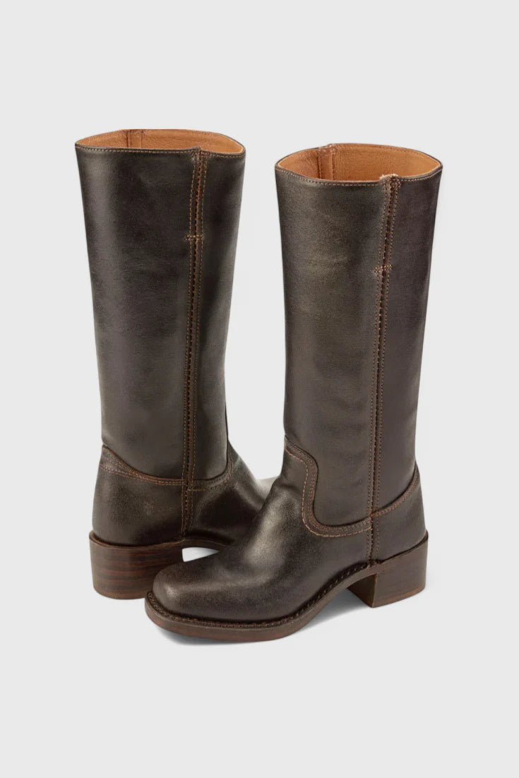Classic Knee-High Heeled Boots styled with cropped denim showing boot shaft height