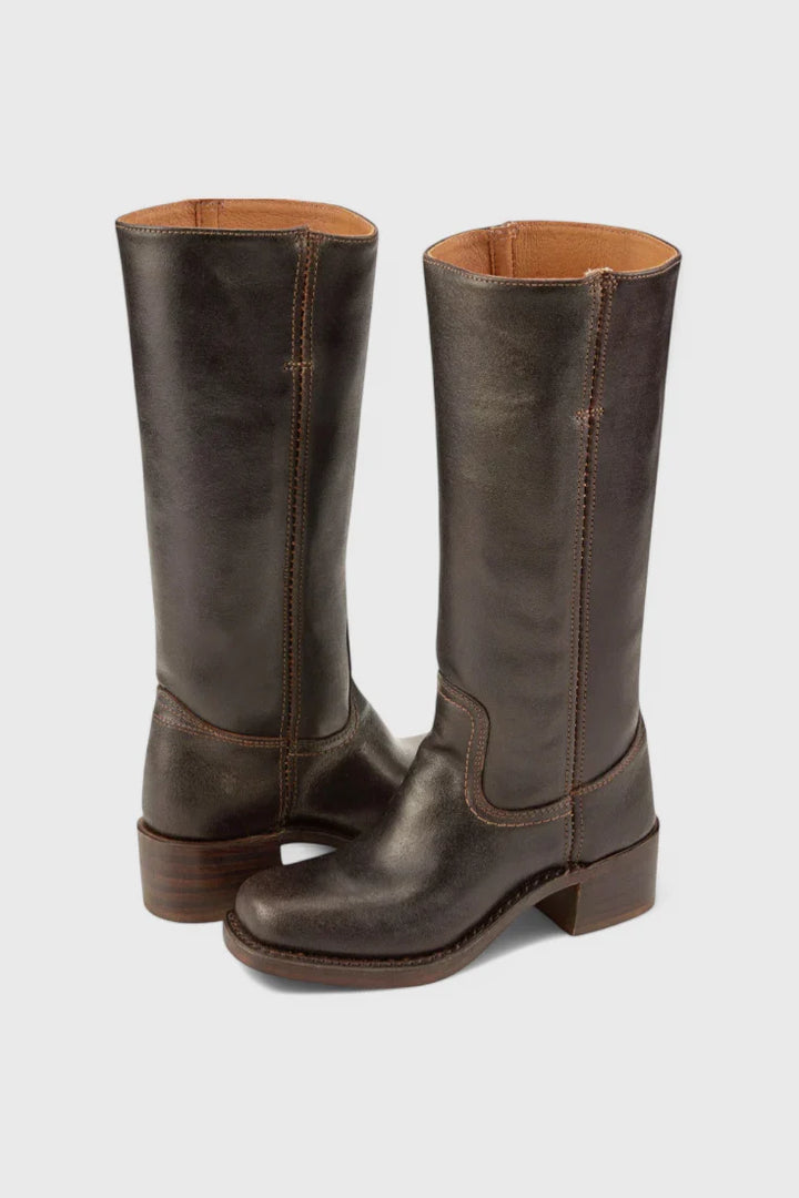 Classic Knee-High Heeled Boots styled with cropped denim showing boot shaft height