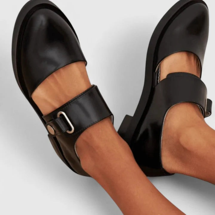 Side profile of Modern Cut-Out Buckle Mary Jane Shoes displaying platform sole and contemporary cut-out silhouette