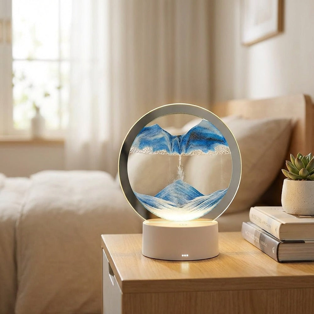AquaDrift modern circular sand art lamp - Blue