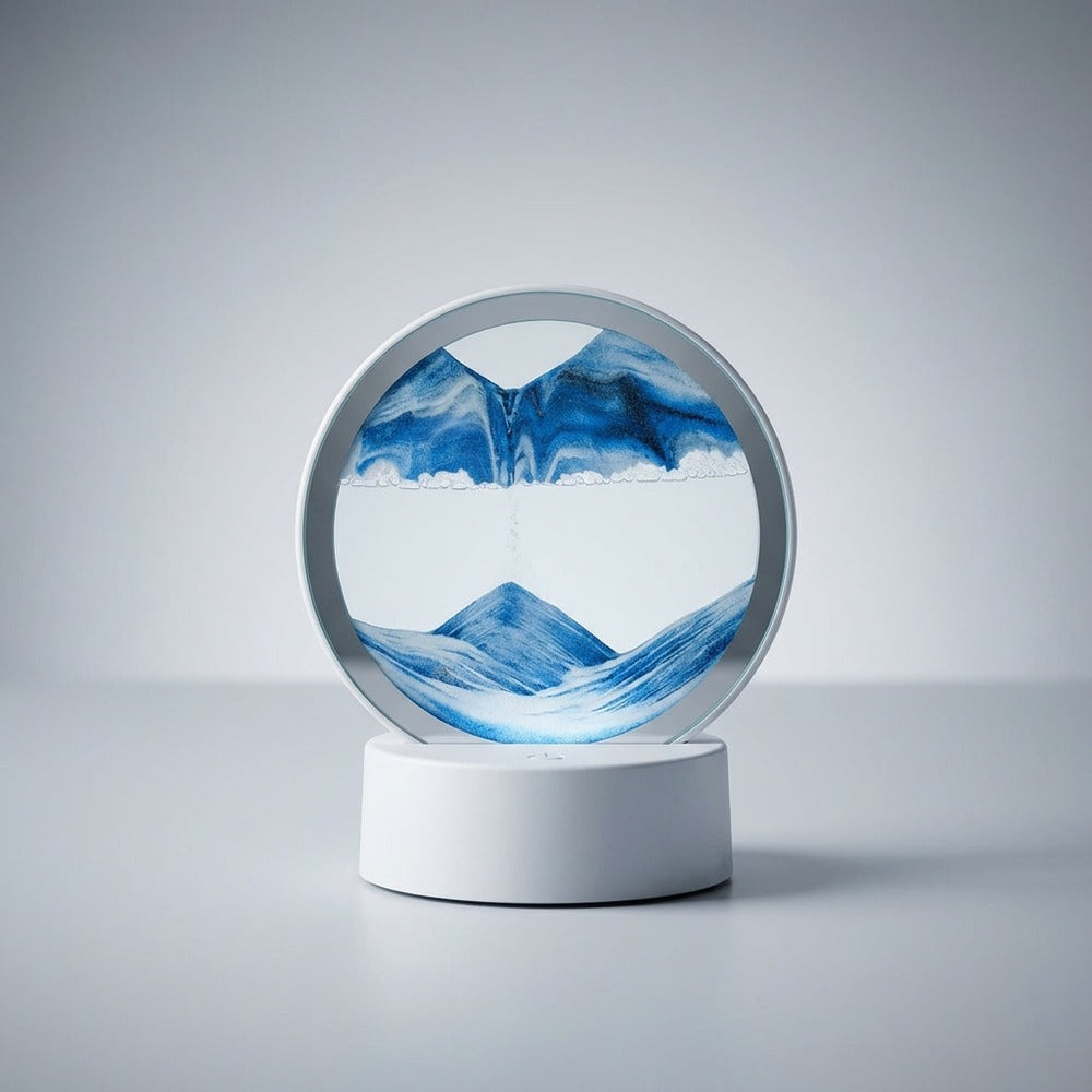 AquaDrift modern circular sand art lamp - Blue