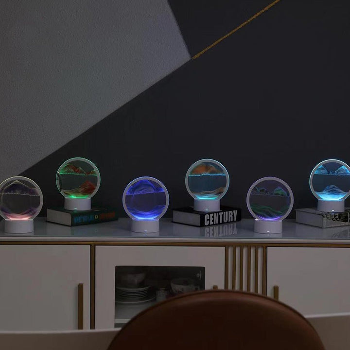 AquaDrift modern circular sand art lamp - Blue