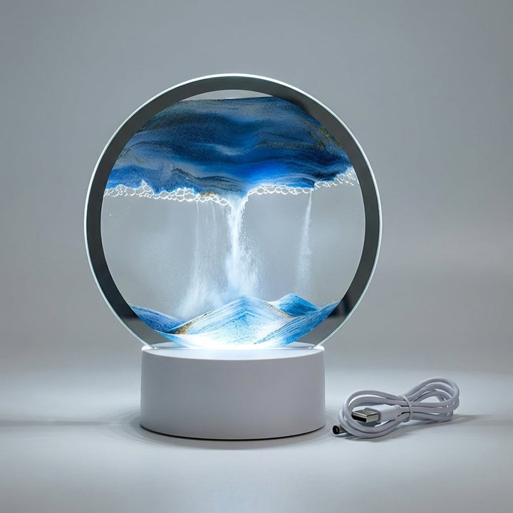 AquaDrift modern circular sand art lamp - Blue