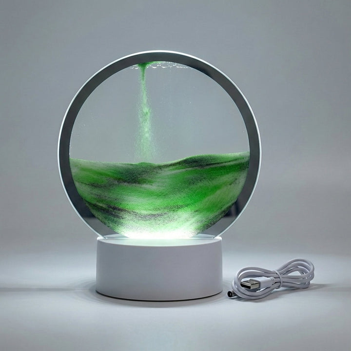 AquaDrift modern circular sand art lamp - Green