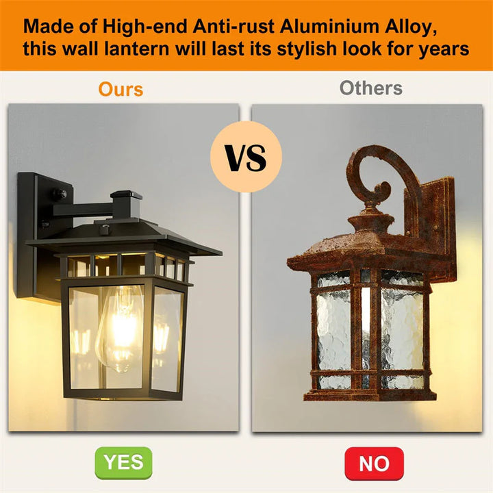 Outdoor waterproof lantern wall light installation showing wall-mounted bracket and secure fixture attachment