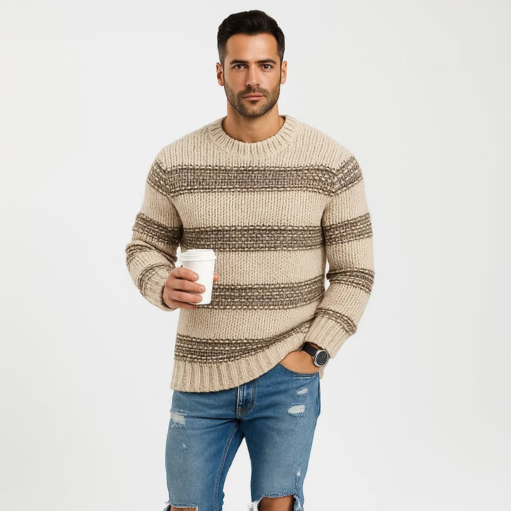 Men's Striped Crew Neck Jumper | Thick Knit Jumper for Autumn and Winter
