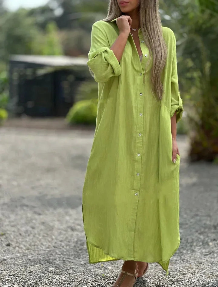 Lightweight shirt maxi dress with full-length button closure and relaxed cut