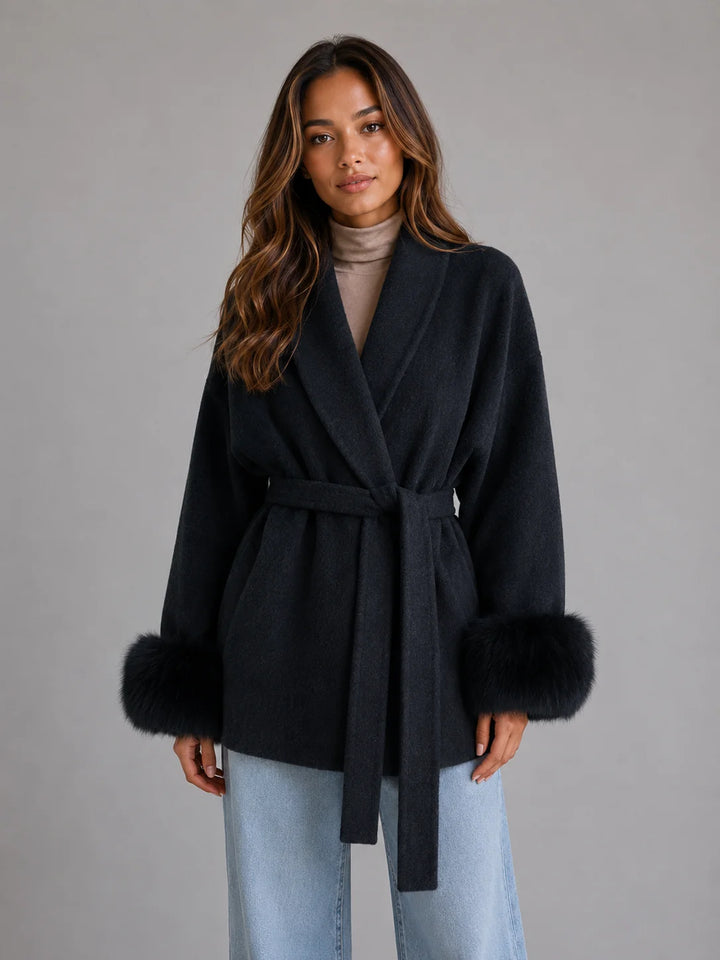 Relaxed fit wrap coat with self-tie belt and soft fabric finish for layering